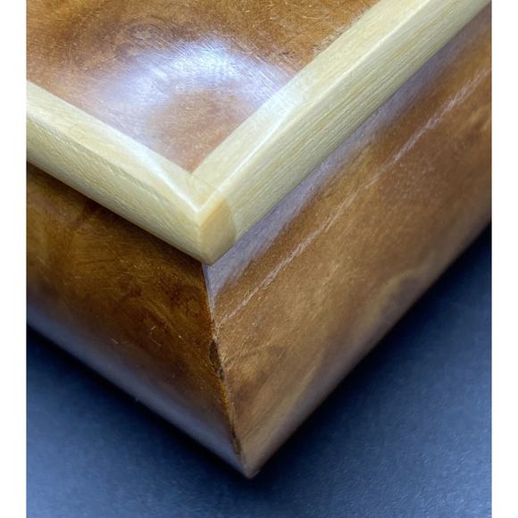 Burl Wood Laquered Trinket Box Floral Pink Yellow Flowers Velvet Hinged Lid - Picture 12 of 16